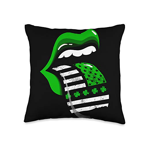 Green Lips Irish Costume Gifts St Patrick's Day Co Green Lips Biting Sexy Irish Costume St Patricks Day Throw Pillow  16x16  Multicolor