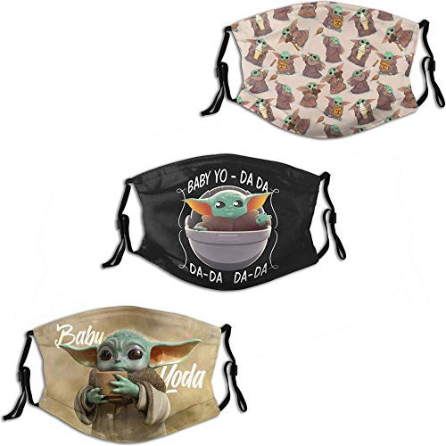 Baby Yoda Cute Eat Men'S Women'S Face Mask 3pc Protective Balaclava Mouth Cover Windproof Dustproof Adjustable With 6 Filter