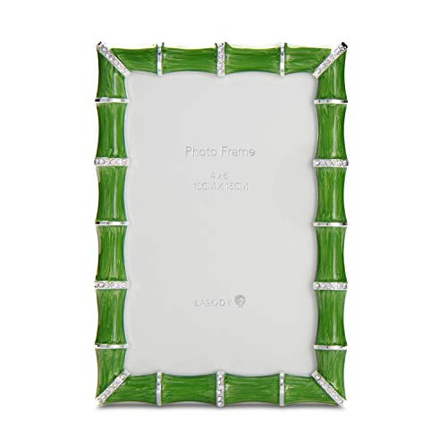 LASODY Frame 4X6 Silver Metal Bamboo Design Picture Frame Green Enamel Photo Frame Tabletop Picture Frame