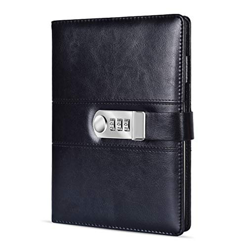 ARRLSDB A5 PU Leather Diary with Lock  Journal with Combination Lock Password Journal Locking Journal Diary  Black