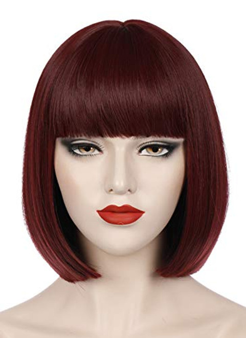 Ruina Wine Red Wigs for Women Velma Costume Short Burgundy Bob Wig with Bangs Natural Cute Synthetic Hair Wigs for Daily Party Plus Wig Net R021BU1