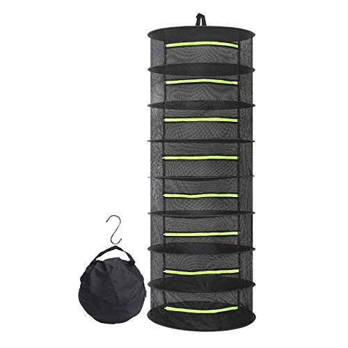 8-Layer 2ft Herb Drying Rack  Foldable Hanging Drying Net with Hooks and Zipper  Garden Plants Drying Net for Drying Herb  Bud  Hydroponic Plants  Tableware  Green