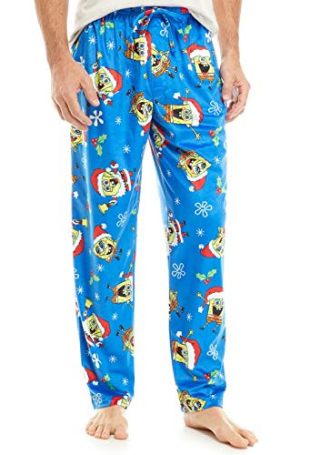 Nickelodeon Men's Spongebob Holiday Fleece Sleep Pants  Medium Blue