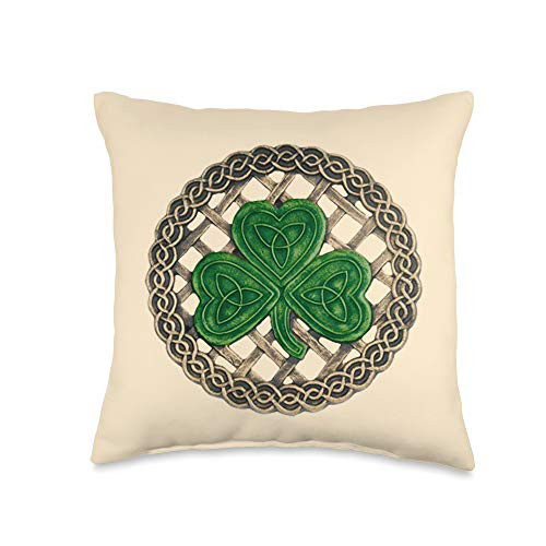 Atteestude Green Shamrock  Celtic Knots With Beige Background Throw Pillow  16x16  Multicolor