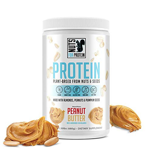 Nuts For Protein  Plant Based Protein Powder Supplement Derived from Almonds  Peanuts and Pumpkin Seeds  Keto  and  Paleo Friendly  Non-Dairy  Low Carb  Low Sugar  Peanut Butter  20 Servings