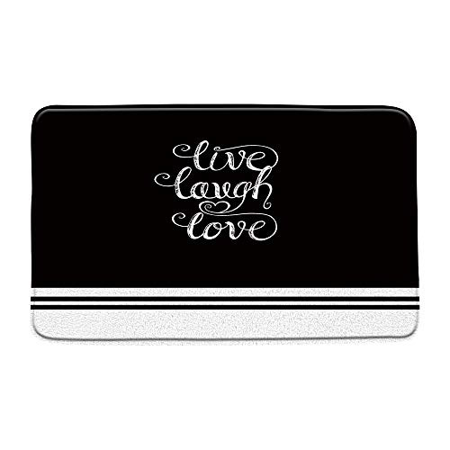 AMFD Live Laugh Love Bath Mat Black White Motivational Inspirational Quote Modern Fashion Bathroom Shower Mat Kitchen Rug Soft Microfiber Memory Foam 20x31 Inches