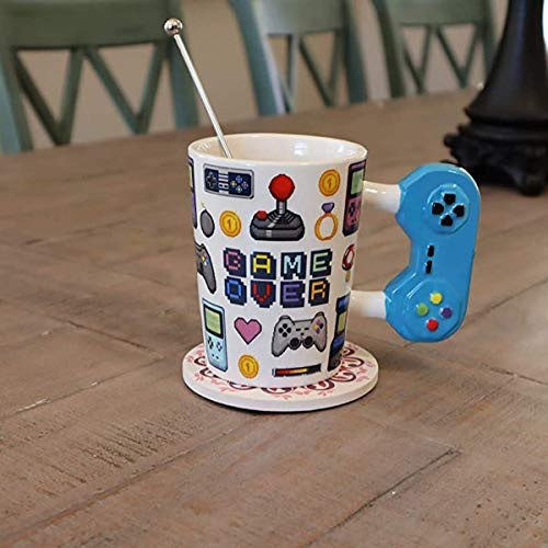 Game Over Game Controller Coffee Mug  Oversized Ceramic Tea Cup  Unique  and  Fun Cool Mug for Gamers  Kids Mugs For Hot Chocolate  Video Game Decor Kitchen Cups  13oz  Blue