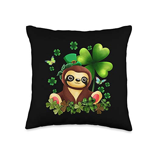 St Patricks Day Green Shamrock Decorations Gifts St. Patrick's Day Sloth Green Buffalo Plaid Shamrock Women's Throw Pillow  16x16  Multicolor