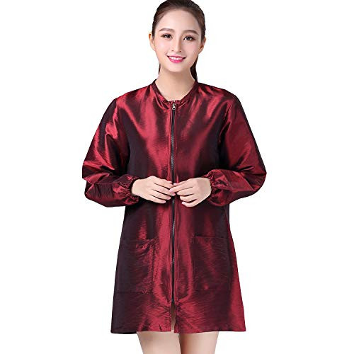 KAHOT Professional Salon Smock Stylist Jacket Cosmetology Uniform Zipper Hairdressing Cape Hairdresser Work Clothes Hair Beauty SPA Guest Client Kimono Gown  M  Wine red