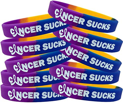 Fight Like a Girl Cancer Sucks Silicone Wristband Bracelets Bladder Cancer 10-Pack  Purple Blue and Marigold