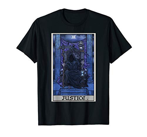 Justice Tarot Card Grim Reaper Halloween Gothic Witch Horror T-Shirt