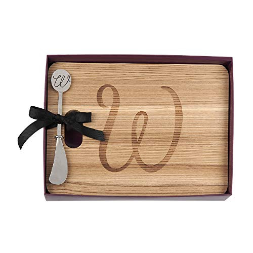 Monogram Natural Hardwood Fraxinus Mandshurica Foodsafe Cheese Board With Spreader  Initial W