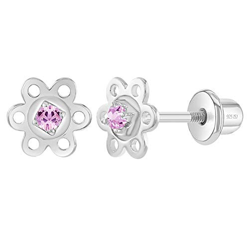 925 Sterling Silver Girl's Pink Cubic Zirconia Square Centered Flower Power Screw Back Earrings Tight Screw Back Locking for Toddlers and Young Girls 925 Sterling Silver Girl's Pink Cubic Zirconia Square Centered Flower Power Screw Back Earrings Tight Screw Back Locking for Toddlers and Young Girls