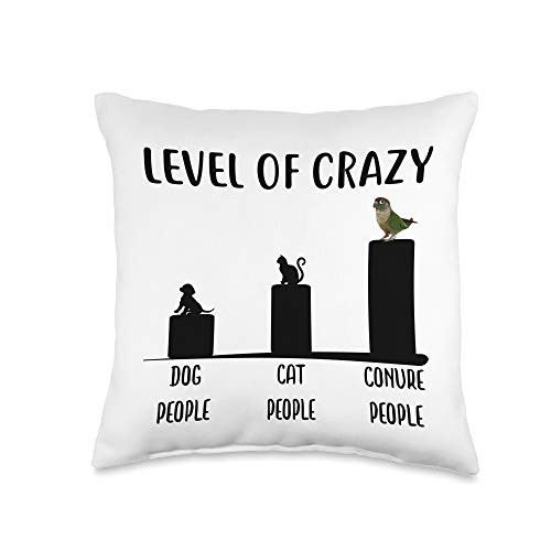 Cute Green Cheek Conure Parrot Design Funny Level Of Crazy Green Cheek Conure Parrot Gift Throw Pillow  16x16  Multicolor