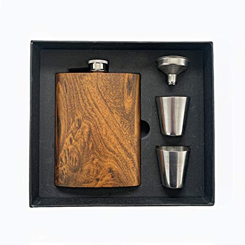 SoBoho 8oz Stainless Steel Maple Wood Flask Gift Set - Box Includes Flask  Funnel  and Shot Glasses - Perfect for Groomsmen Gifts  Groomsmen Proposal Box  Best Man Gifts for Wedding - Hip Flask Set