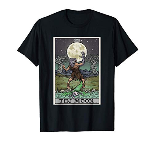The Moon Tarot Card Halloween Werewolf Gothic Witch Horror T-Shirt