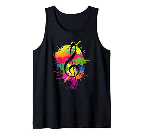 Treble Clef Colorful Paint Splatters Music Theory Tank Top