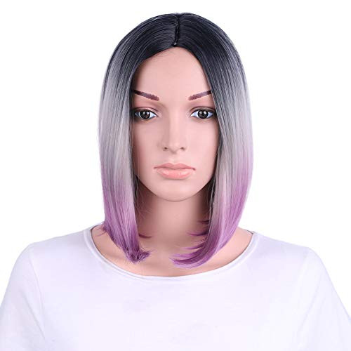 Black Grey Purple Ombre Bob Wig for Women Short Straight Full Wig Black Grey Purple Ombre Bob Wig for Women Short Straight Full Wig