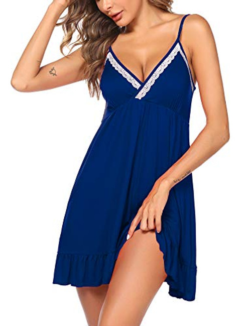 Ekouaer Women Lace V Neck Nightwear Sexy Lingerie Sleepwear Chemise Mini Teddy Nighty Cobalt Blue Ekouaer Women Lace V Neck Nightwear Sexy Lingerie Sleepwear Chemise Mini Teddy Nighty Cobalt Blue