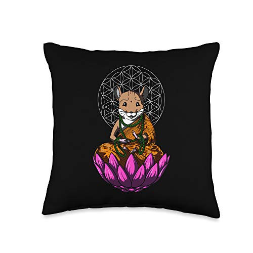 Green Fantasy Clothing Hamster Zen Yoga Meditation Namaste Buddha Funny Mouse Pet Throw Pillow  16x16  Multicolor