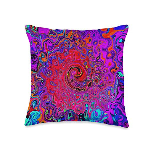 My Rubio Garden Colorful Abstract Designs Trippy Marbled Red and Purple Abstract Retro Swirl Throw Pillow  16x16  Multicolor