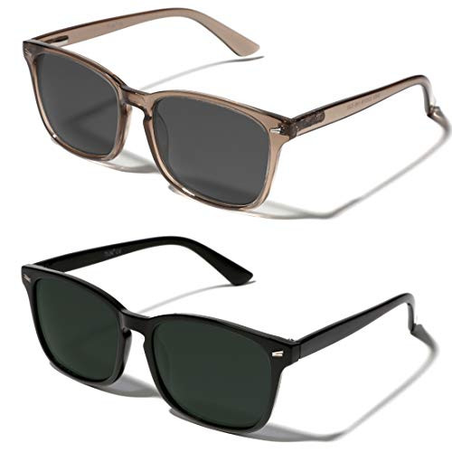 TIJN Polarized Sunglasses for Women Men Classic Trendy Stylish Sun Glasses 100% UV Protection  02- 2pack BlackPlusBrown