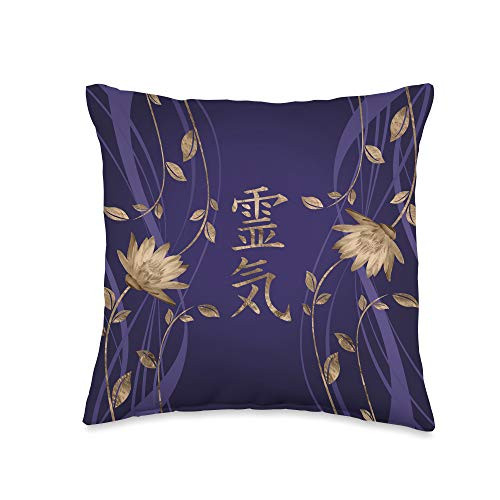 Creativemotions Reiki Symbols- lotus on purple Throw Pillow  16x16  Multicolor