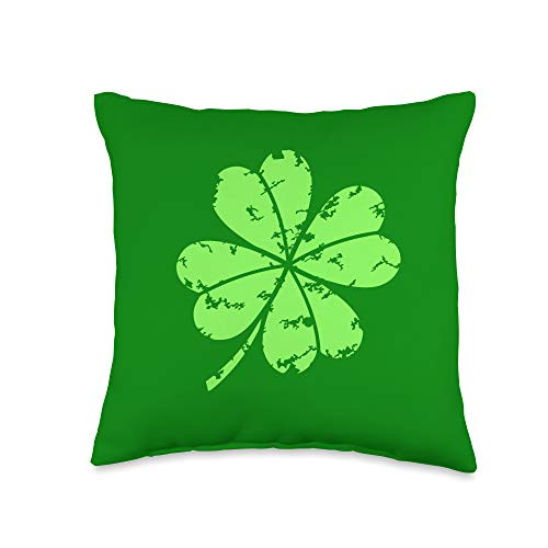 St Patricks Day Shirts HHWCo. Lucky Shamrock St Patricks Day Graphic 4 Leaf Clover Green Throw Pillow  16x16  Multicolor