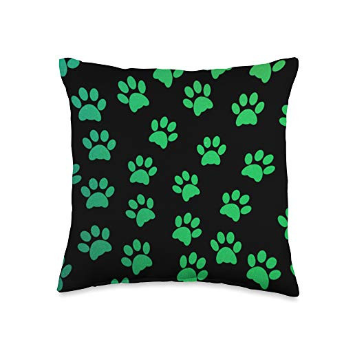 Dog  and  Cat Paws Gift Cute Throw pillows Green Paws Pattern Dog and Cat Lovers Throw Pillow  16x16  Multicolor