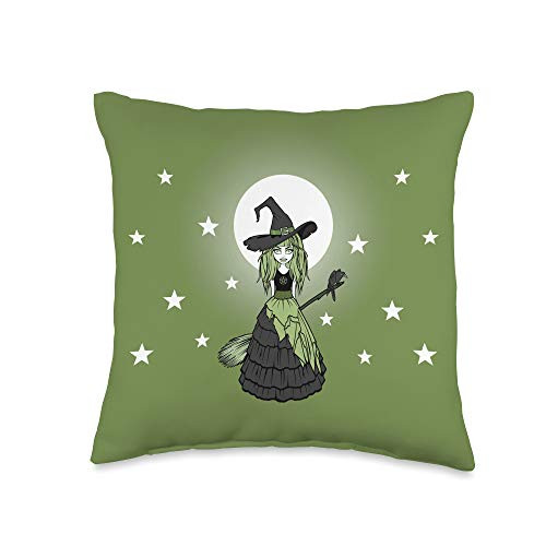 Cheeky Witch Full Moon Green Pagan Wiccan Halloween Yule Throw Pillow  16x16  Multicolor