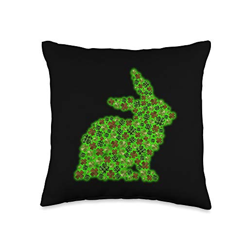 St Patricks Day Green Shamrock Decorations Gifts St. Patrick's Day Green Buffalo Plaid Shamrock Bunny Women's Throw Pillow  16x16  Multicolor