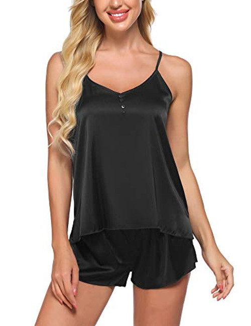 Evanhome Sleepwear Womens Sexy Pajamas Set Silk Lingerie 2 Piece Satin Cami Shorts Pjs Set Black Evanhome Sleepwear Womens Sexy Pajamas Set Silk Lingerie 2 Piece Satin Cami Shorts Pjs Set Black