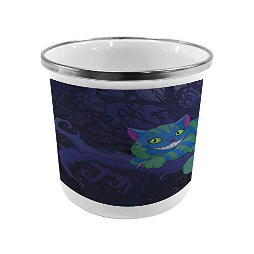 Lunarable Alice in Wonderland Metal Camping Cup Chester Cat Sitting on Branch Forest Character Stainless Steel Mug for Indoor and Outdoor Activities Green Blue Purple Lunarable Alice in Wonderland Metal Camping Cup Chester Cat Sitting on Branch Forest Character Stainless Steel Mug for Indoor and Outdoor Activities Green Blue Purple