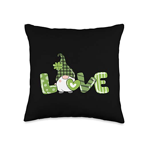 Gnome St Patricks Day Gifts Gnome St Patricks Day Leprechaun Tomte Love green Throw Pillow  16x16  Multicolor