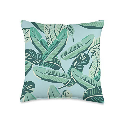 Vine Mercantile Tropical Mint Green Botanical Leaves Summer Jungle Pattern Throw Pillow  16x16  Multicolor