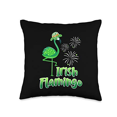 St. Patrick's Day Green Tee for flamingo lovers St Patrick's Day Shirt Flamingo with Shamrock Irish Throw Pillow  16x16  Multicolor