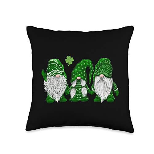 Funny St. Patrick's Day Gifts Funny Gnome Gifts Green Sweater St. Patrick's Day Clover Irish Gnome Throw Pillow  16x16  Multicolor