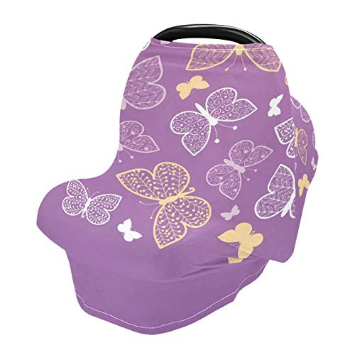 Nursing Cover Breastfeeding Scarf Butterflies Purple - Baby Car Seat Covers  Stroller Cover  Carseat Canopy  801i