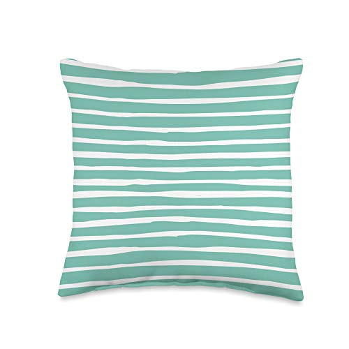 Vine Mercantile Cute Pastel Mint Green Aqua  and  White Wavy Stripe Throw Pillow  16x16  Multicolor