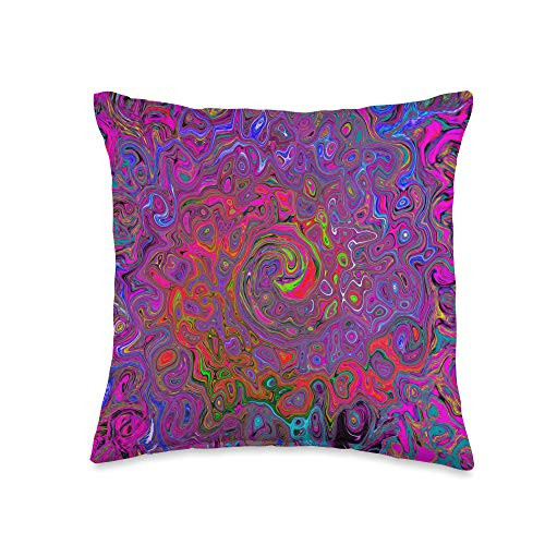 My Rubio Garden Colorful Abstract Designs Colorful Marbled Magenta  Blue and Lime Green Swirl Throw Pillow  16x16  Multicolor