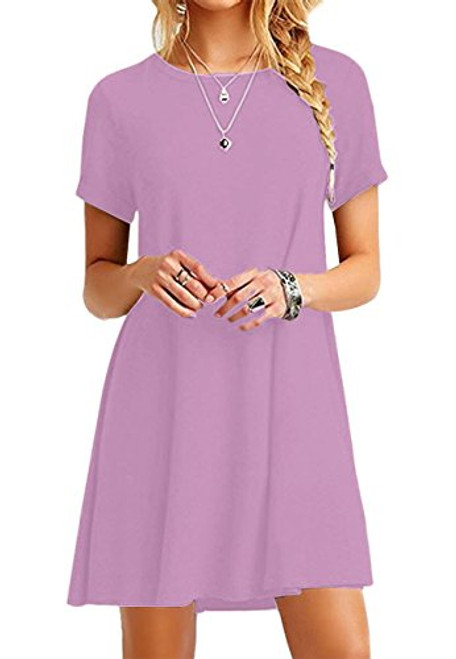 OMZIN Women's Casual Short Sleeve Swing Simple T-Shirt Loose Dress  Light Purple L OMZIN Women's Casual Short Sleeve Swing Simple T-Shirt Loose Dress  Light Purple L