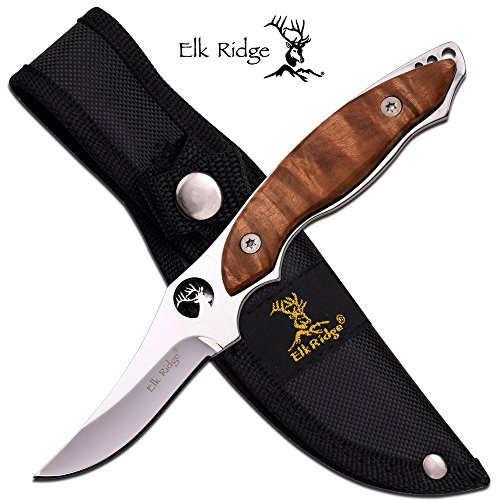 Elk Ridge ER-538 Fixed Blade Knife, Silver Blade, Burl Wood Overlay Handle, 7-Inch Overall Elk Ridge ER-538 Fixed Blade Knife, Silver Blade, Burl Wood Overlay Handle, 7-Inch Overall