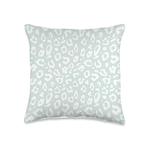 Vine Mercantile Chic Pastel Mint Green  and  White Leopard Animal Print Pattern Throw Pillow  16x16  Multicolor