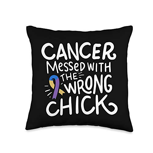 Bladder Cancer Awareness Cancer Ribbons Bladder Cancer Survivor Fighter Blue Yellow Purple Ribbon Throw Pillow  16x16  Multicolor