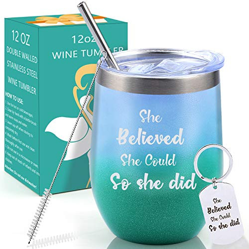 Inspirational Gifts for Women  Unique Graduation Birthday Gifts She Believed She Could So She Did Wine Tumbler with Lid for Best Friends Her Stainless Steel Insulated Coffee Mug 12OZ