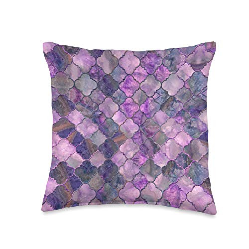 Creativemotions Luxury Quatrefoil Moroccan Pattern purples Throw Pillow  16x16  Multicolor