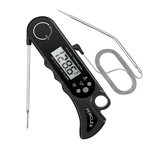 Meat Thermometer  PEMCLEN Digital Instant Read Food Thermometers Oven Safe Meat Thermometer with Dual Probe  Backlight  Alarm for Grill Cooking Kitchen Smoker BBQ Food Candy  PT01 Black