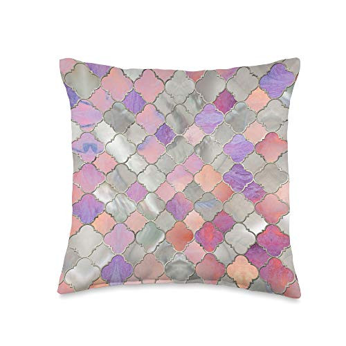 Creativemotions Luxury Quatrefoil Moroccan Pattern pastel pink and purple Throw Pillow  16x16  Multicolor