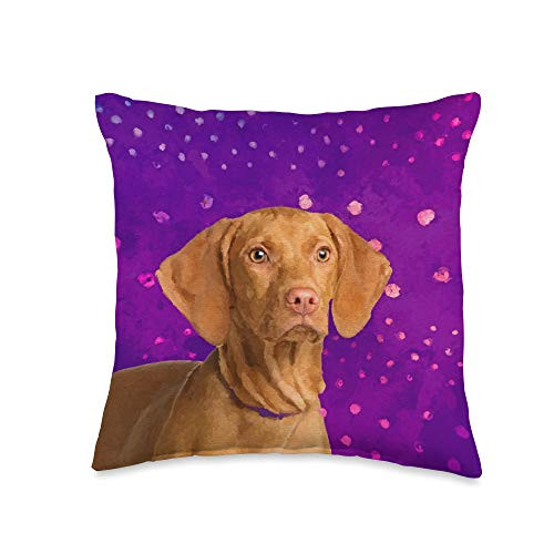K9PrintArt Vizsla - Hungarian pointer puppy on purple Throw Pillow  16x16  Multicolor