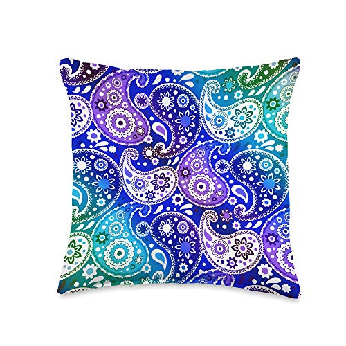 Bohemian Paisley Prints Elegant Bandana Boho Blue Purple Paisley Throw Pillow  16x16  Multicolor